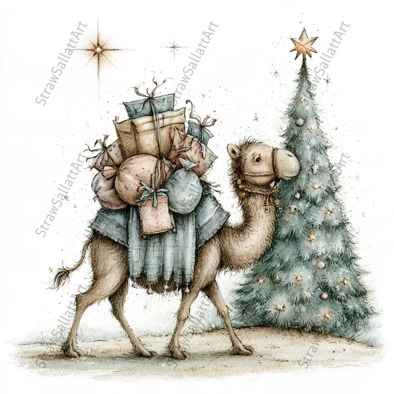 Cute Christmas Nativity Art Illustrations