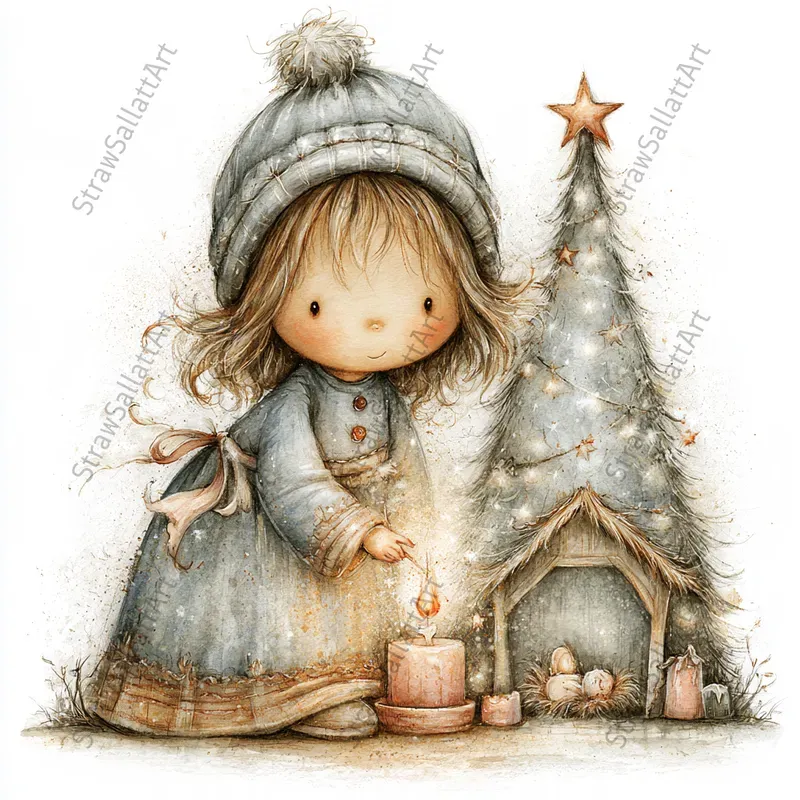 Cute Christmas Nativity Art Illustrations