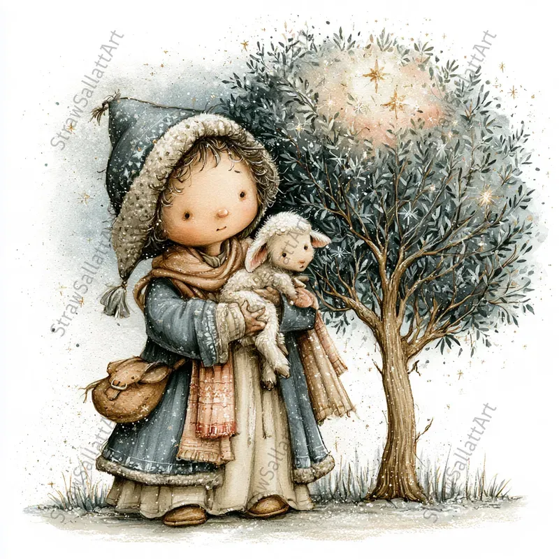 Cute Christmas Nativity Art Illustrations