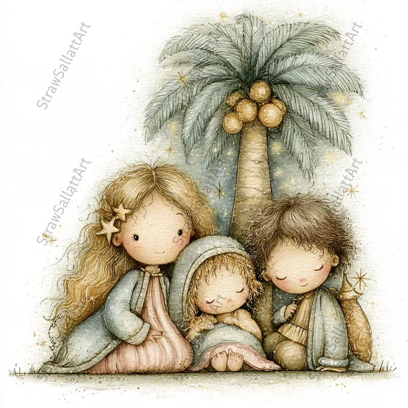 Cute Christmas Nativity Art Illustrations