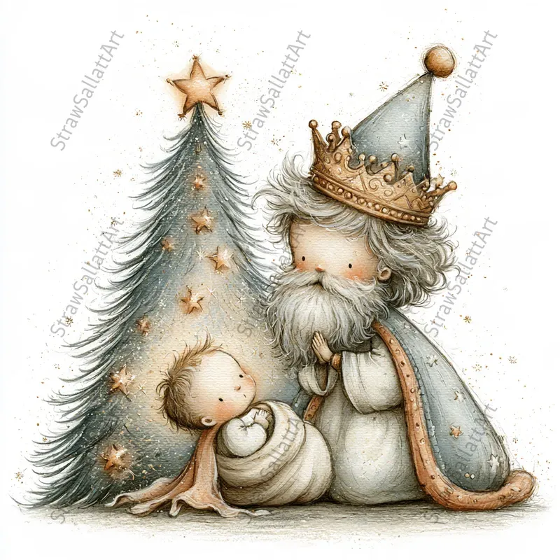 Cute Christmas Nativity Art Illustrations