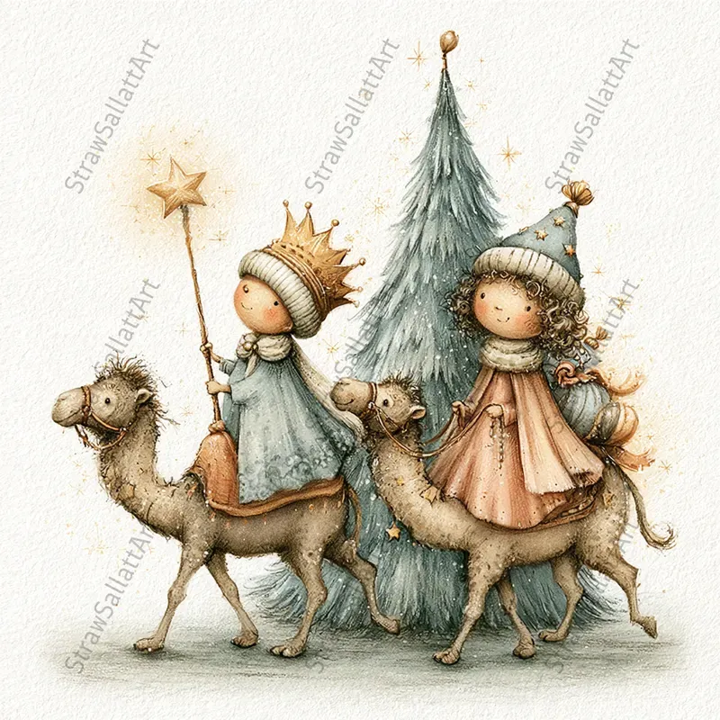 Cute Christmas Nativity Art Illustrations