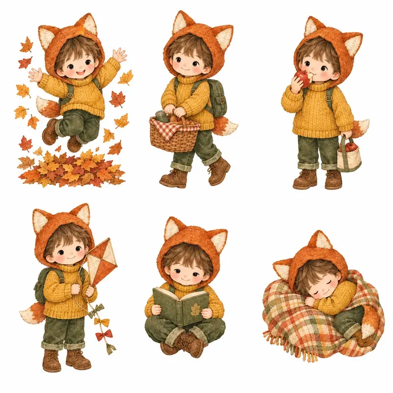 Same Character Six Pose Clipart Sheets