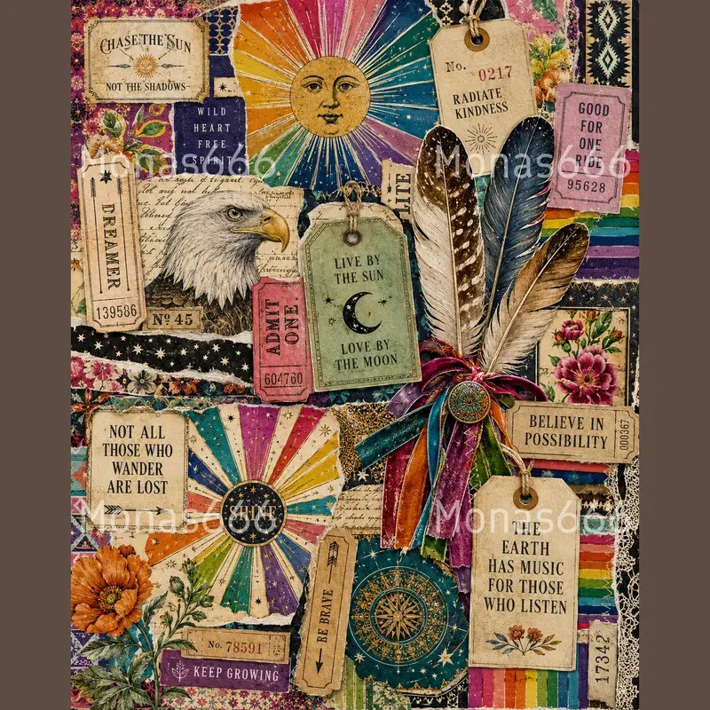 Bohemian Rainbow Scrapbook Ephemera