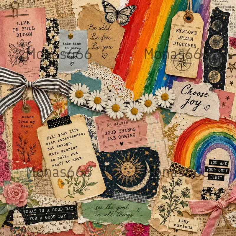 Bohemian Rainbow Scrapbook Ephemera