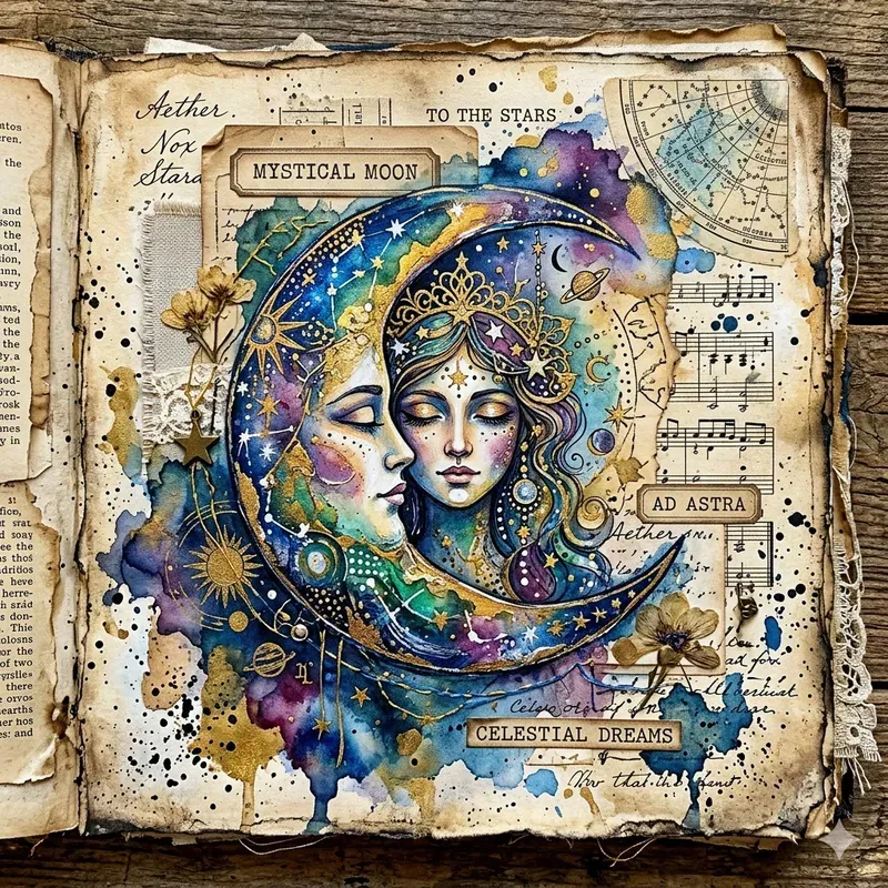 Celestial Junk Journal Mixed Media Art