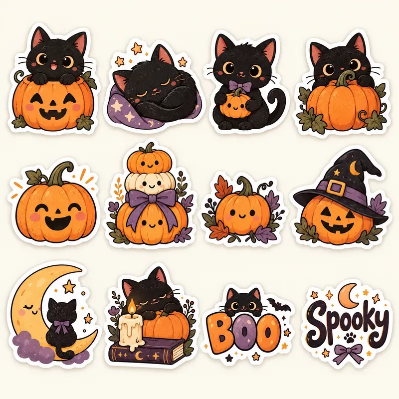 Cozy Halloween Sticker Sheets Any Themes