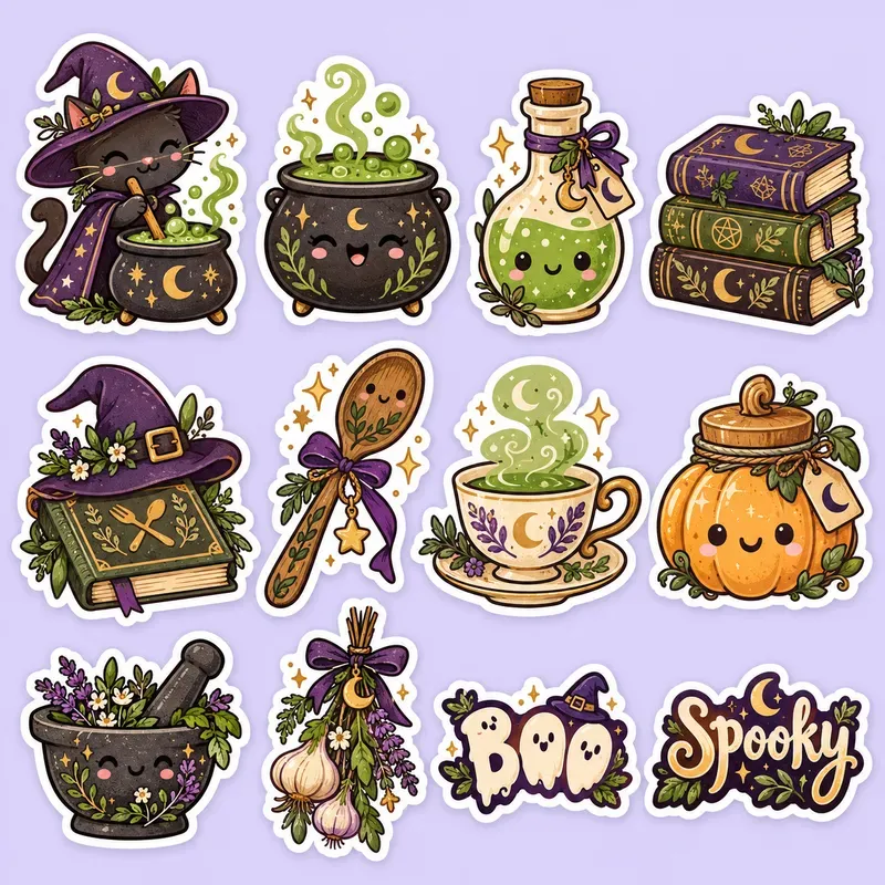 Cozy Halloween Sticker Sheets Any Themes