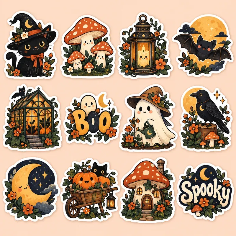Cozy Halloween Sticker Sheets Any Themes