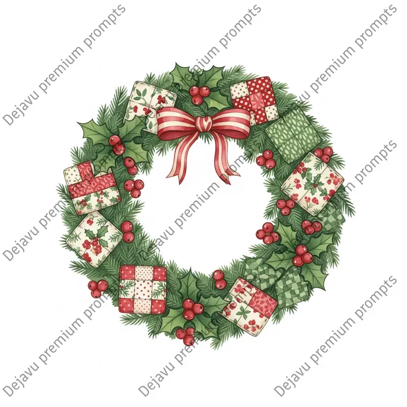 Christmas Patchwork Watercolor Art