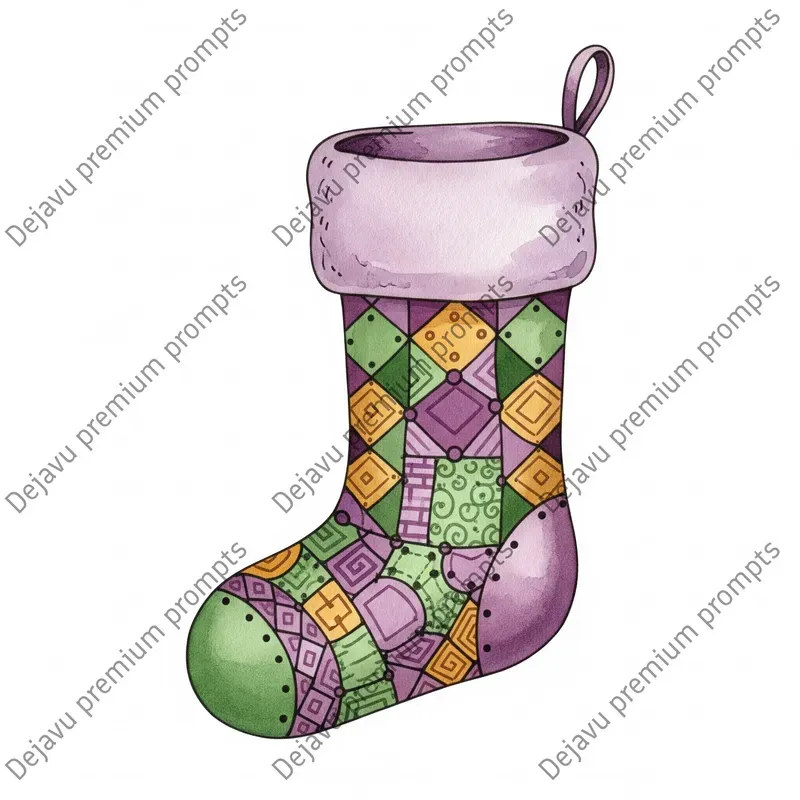 Christmas Patchwork Watercolor Art