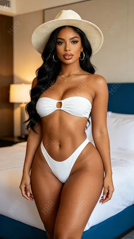 Fedora Bikini Bedroom Girls Portraits