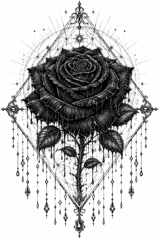 Fine Line Blackwork Tattoo Stencil Art