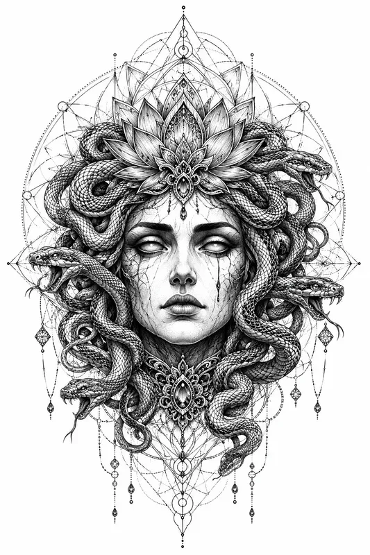 Fine Line Blackwork Tattoo Stencil Art