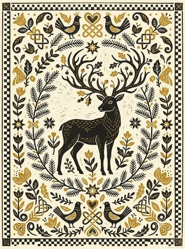 Folk Art Linocut Illustrations
