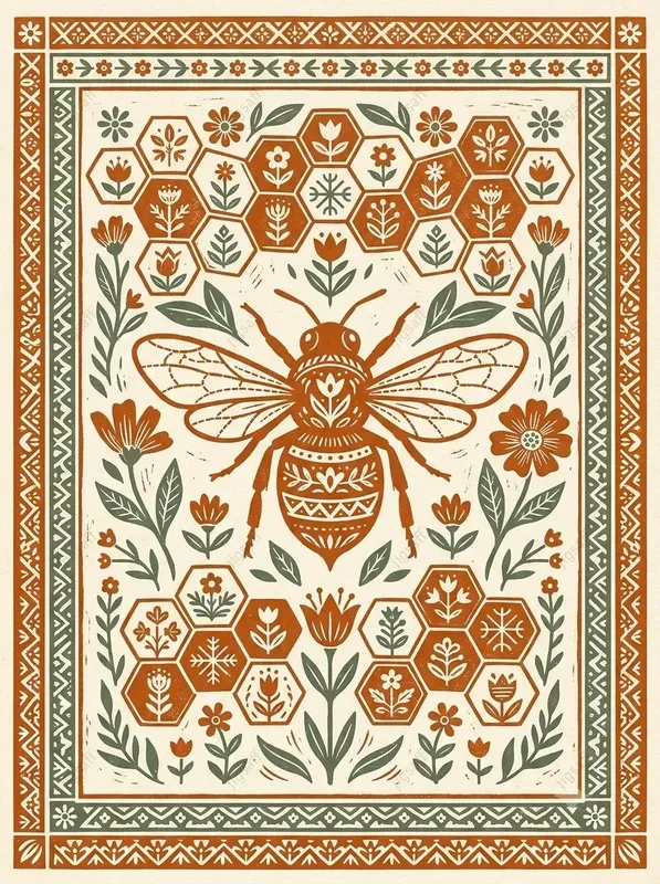 Folk Art Linocut Illustrations