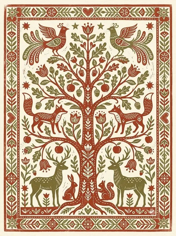Folk Art Linocut Illustrations