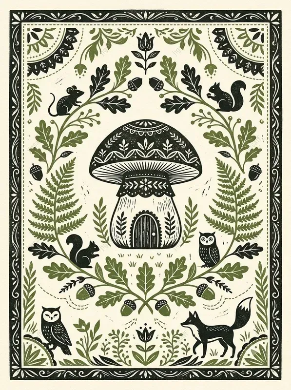 Folk Art Linocut Illustrations