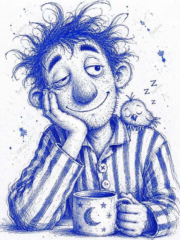 Handdrawn Wobbly Blue Ink Folk Art
