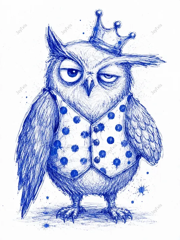 Handdrawn Wobbly Blue Ink Folk Art