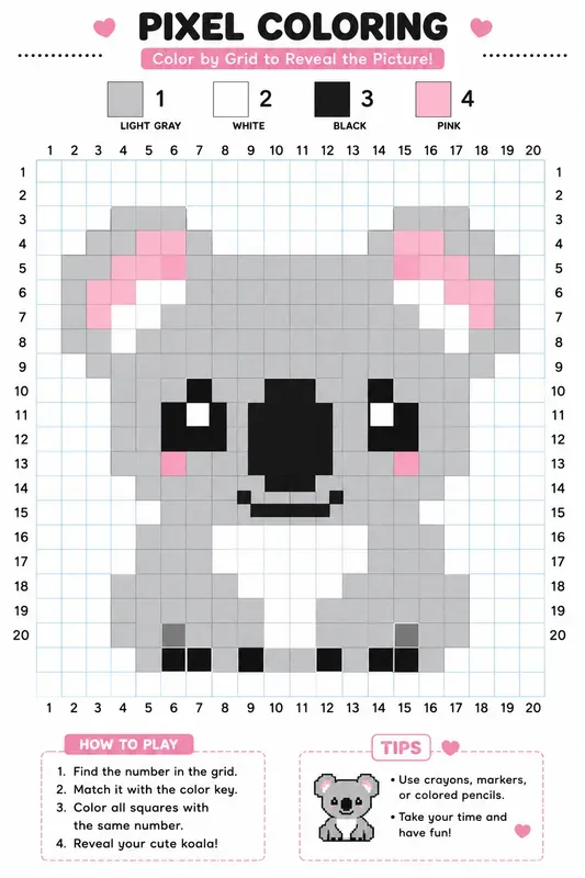 Pixel Animal Coloring Grid Packs