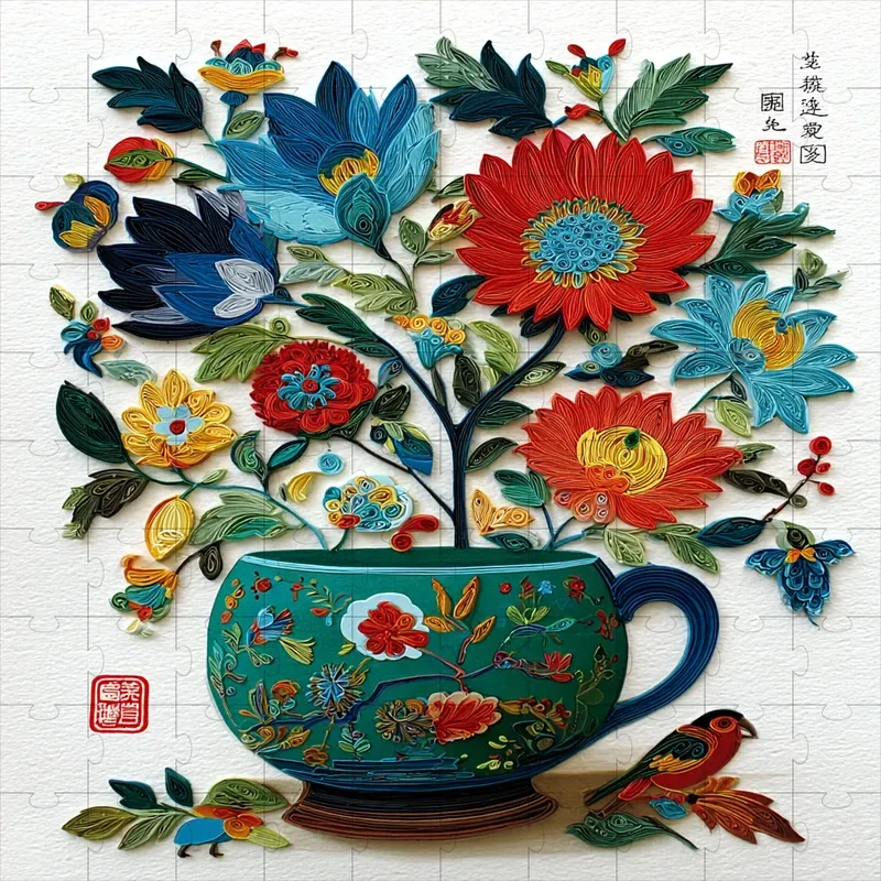 Folk Papercut Quilled Lotus Art