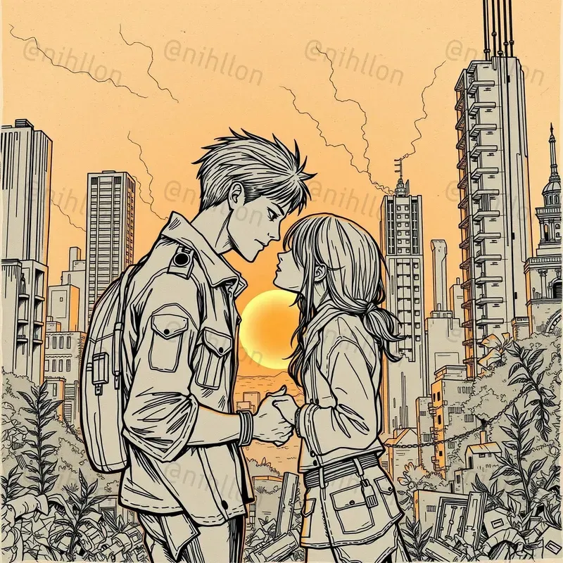 Dystopian Love Handdrawn Art