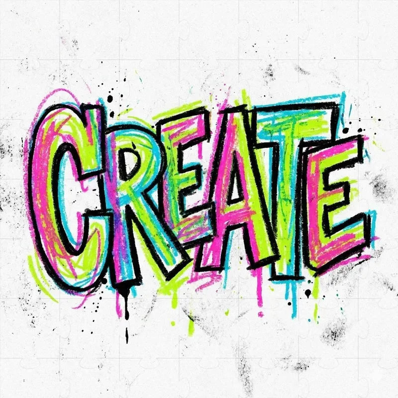 Hand Drawn Neon Crayon Typography