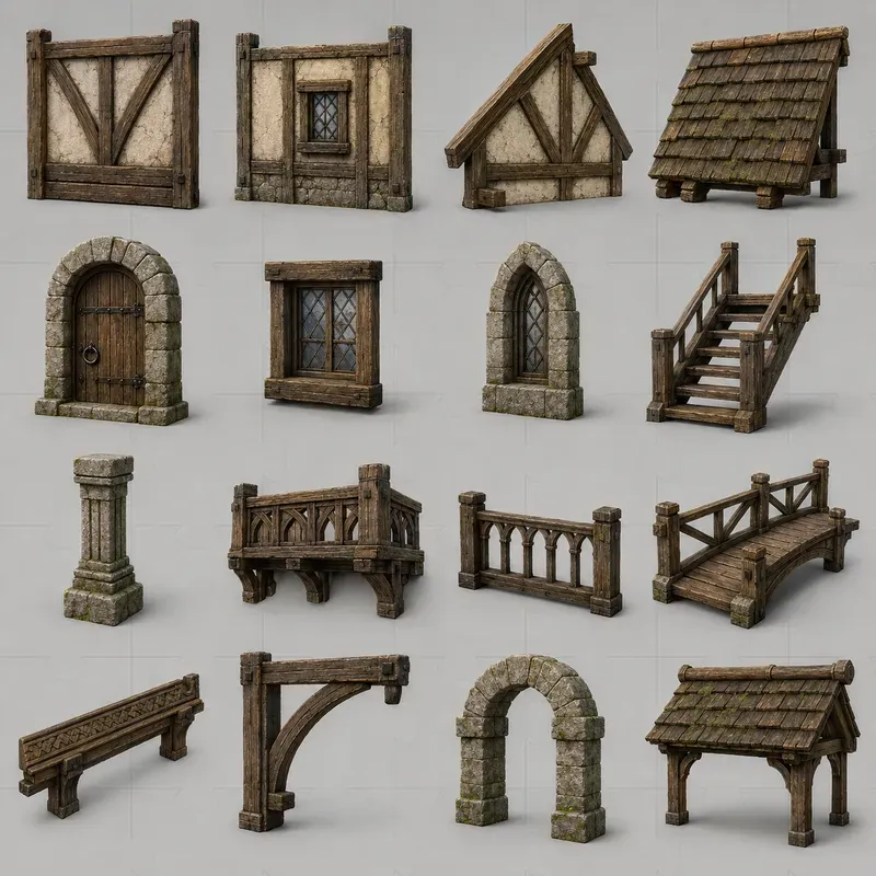 Realistic 3D Game Modular Building Kits