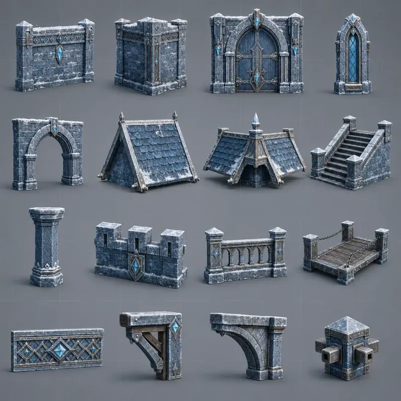 Realistic 3D Game Modular Building Kits