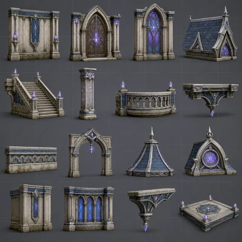 Realistic 3D Game Modular Building Kits