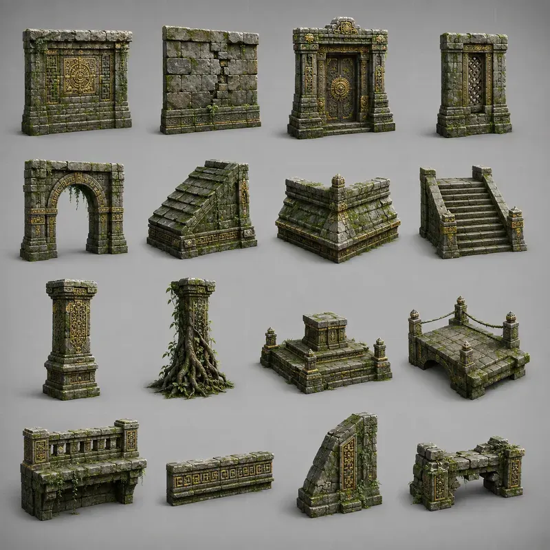 Realistic 3D Game Modular Building Kits