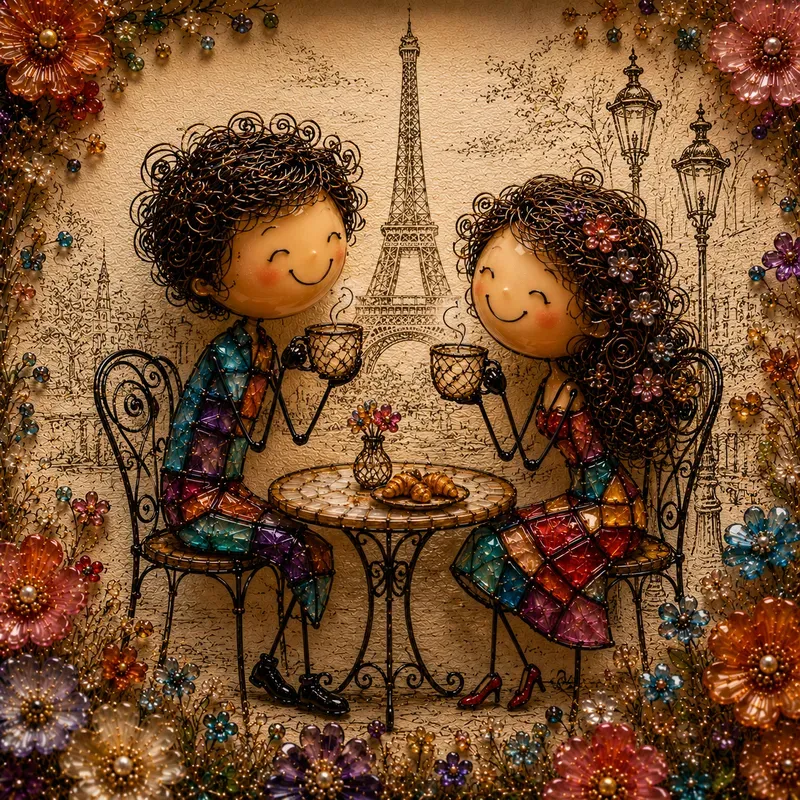 Whimsical 3D Wire Glass Mosaic Art