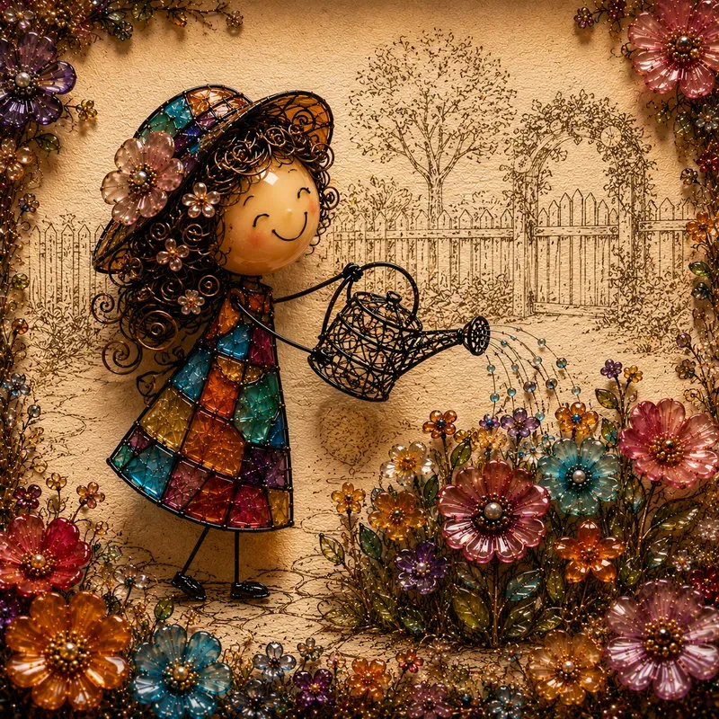 Whimsical 3D Wire Glass Mosaic Art