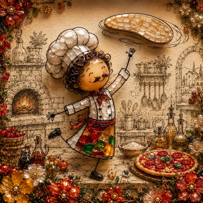 Whimsical 3D Wire Glass Mosaic Art