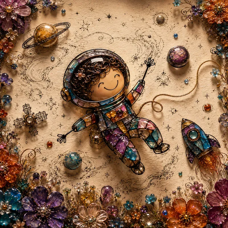 Whimsical 3D Wire Glass Mosaic Art