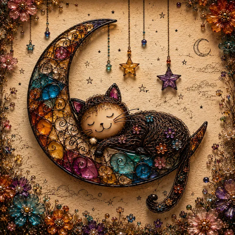Whimsical 3D Wire Glass Mosaic Art