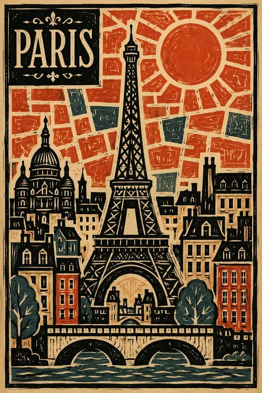 Vintage Linocut City Posters