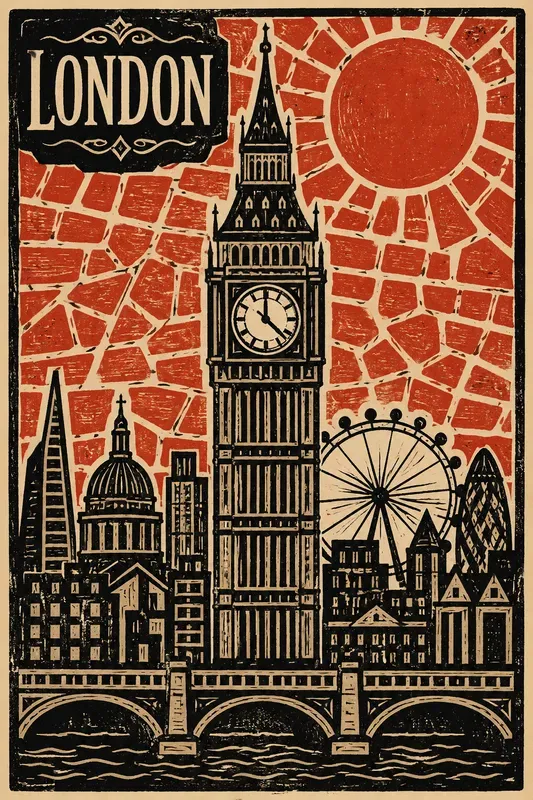 Vintage Linocut City Posters