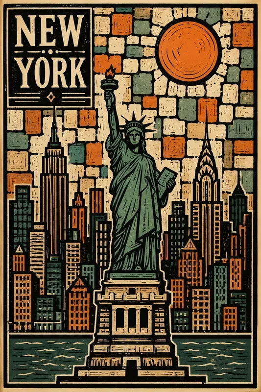 Vintage Linocut City Posters