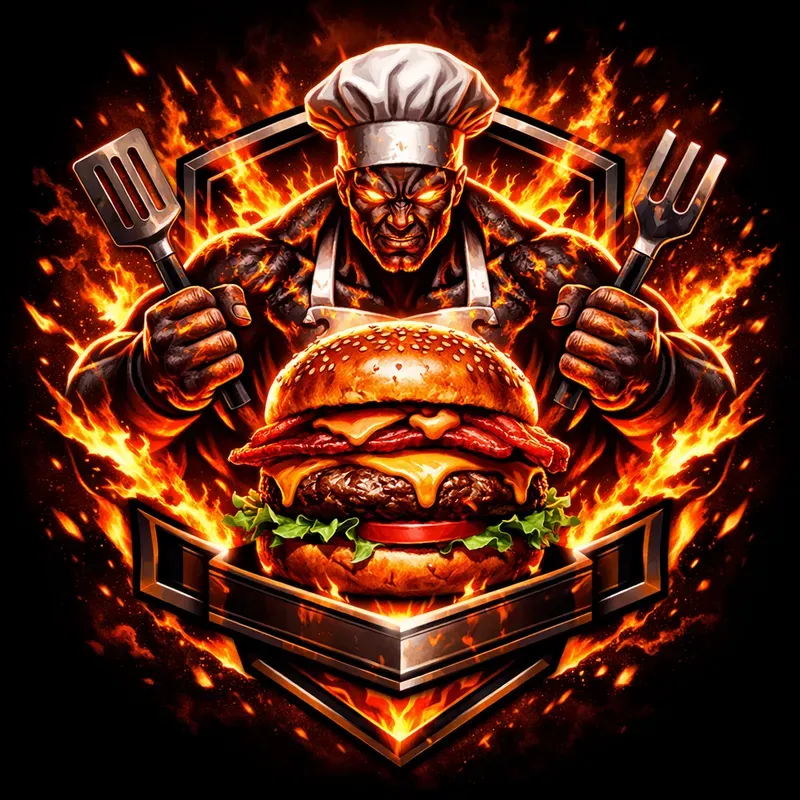 Flaming Burger Brand Logos