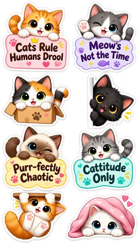 National Cat Day Peekaboo Stickers Pngs