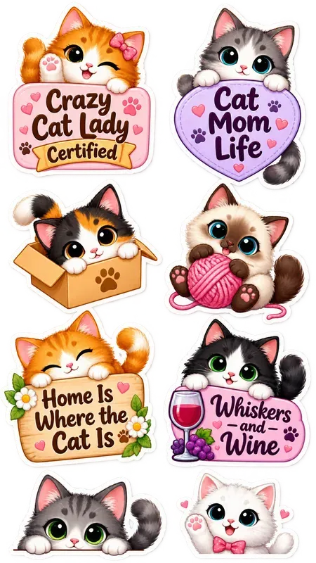 National Cat Day Peekaboo Stickers Pngs