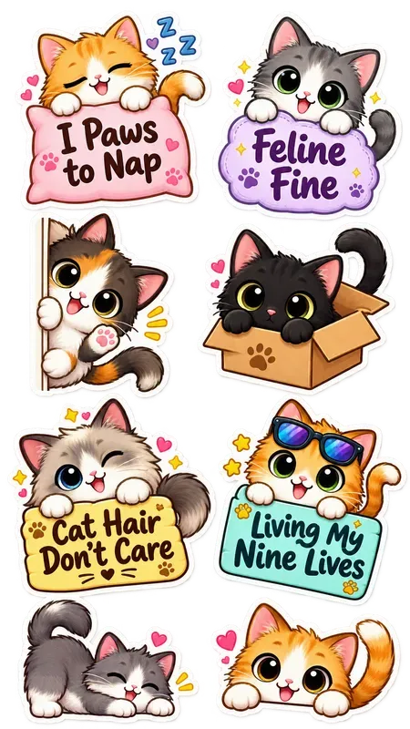 National Cat Day Peekaboo Stickers Pngs