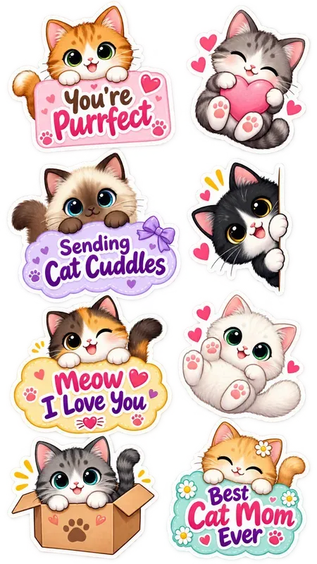National Cat Day Peekaboo Stickers Pngs