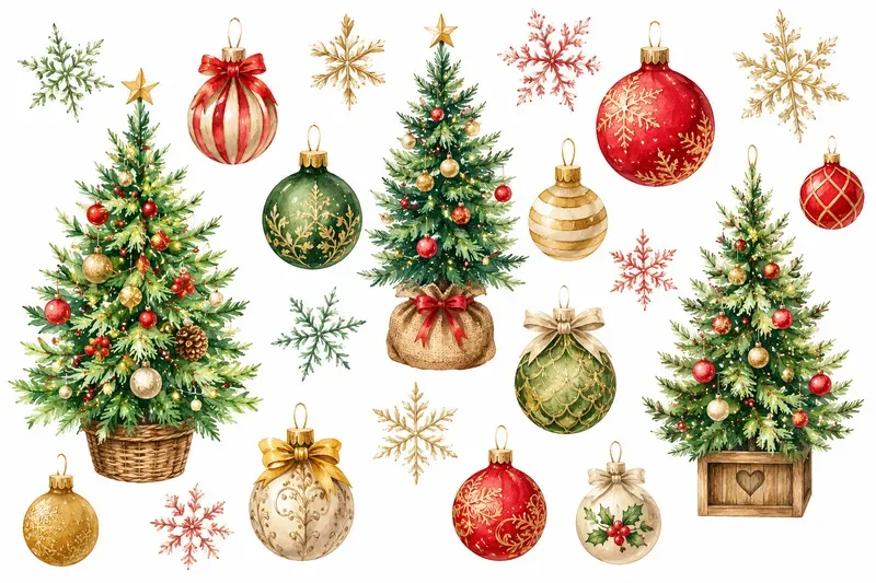 Whimsical Christmas Watercolor Cliparts