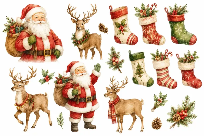 Whimsical Christmas Watercolor Cliparts