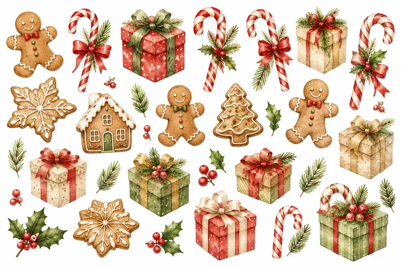 Whimsical Christmas Watercolor Cliparts