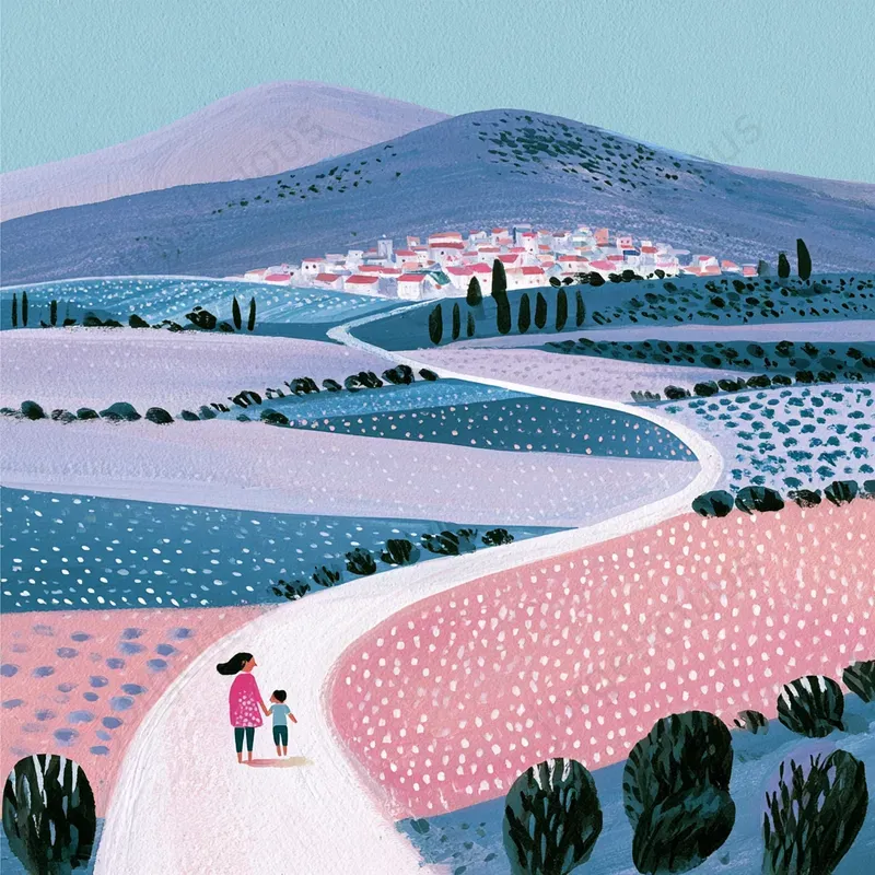 Pastel Folk Landscape Illustrations