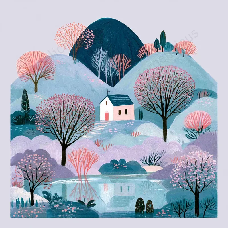 Pastel Folk Landscape Illustrations